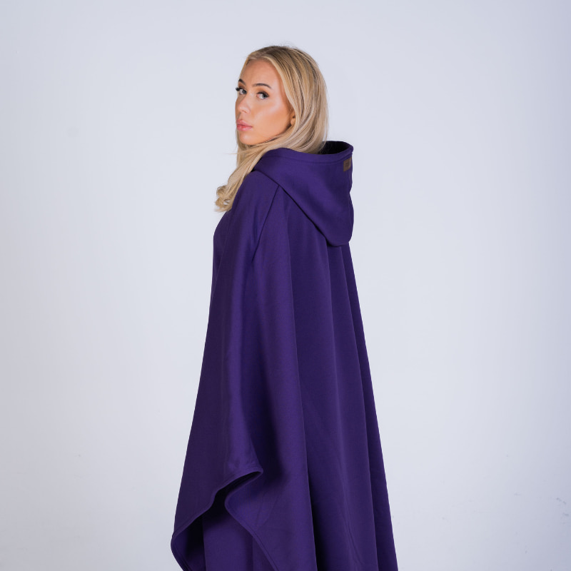 Back view of the purple Hoodly hoodie blanket