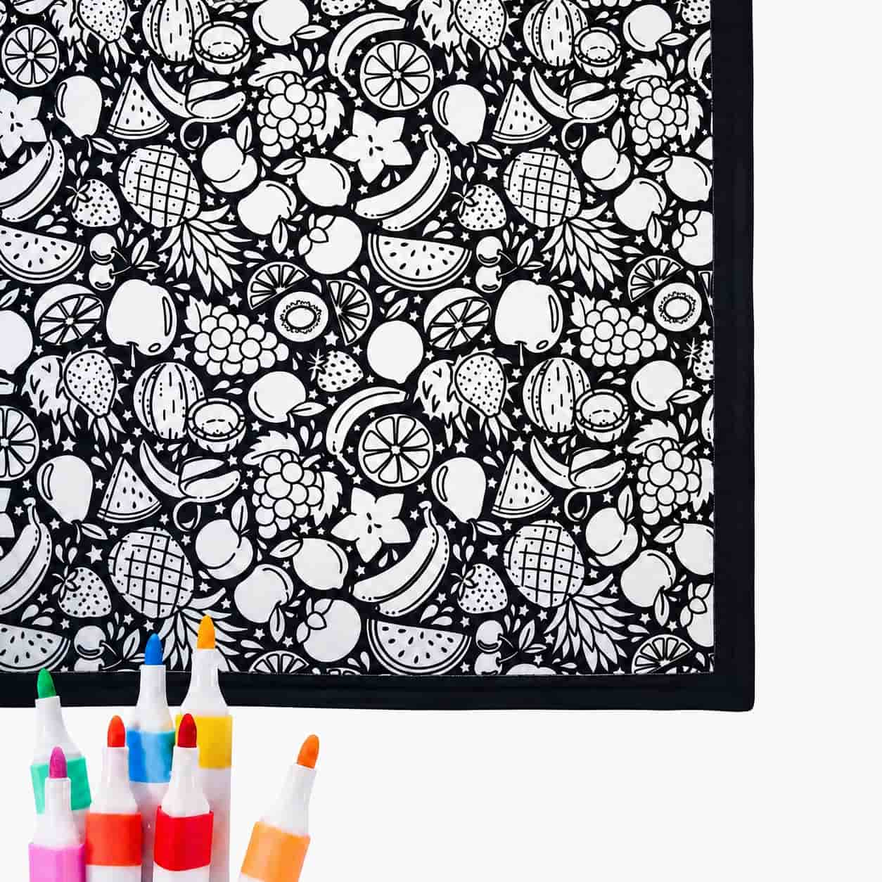 Coloring blanket fruit print with washable markers
